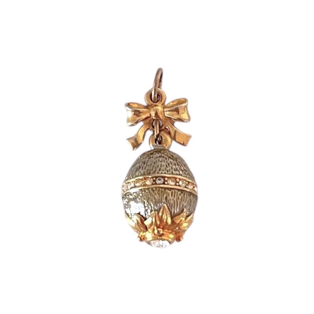Joan Rivers Silver/Gold Crystal Bow Faberge Egg Charm
